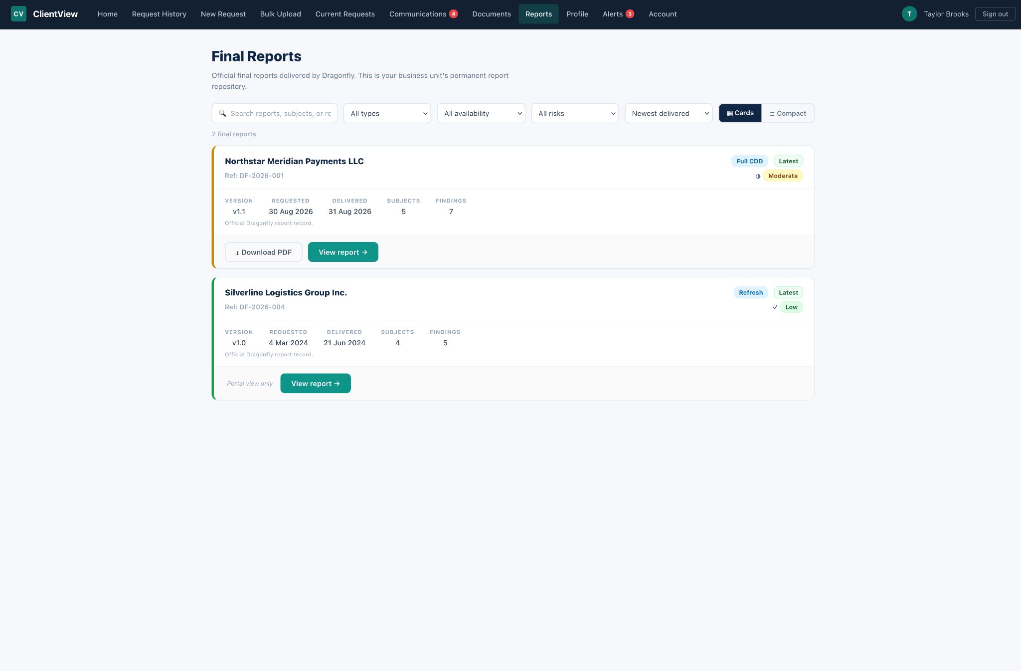 ClientView final reports repository