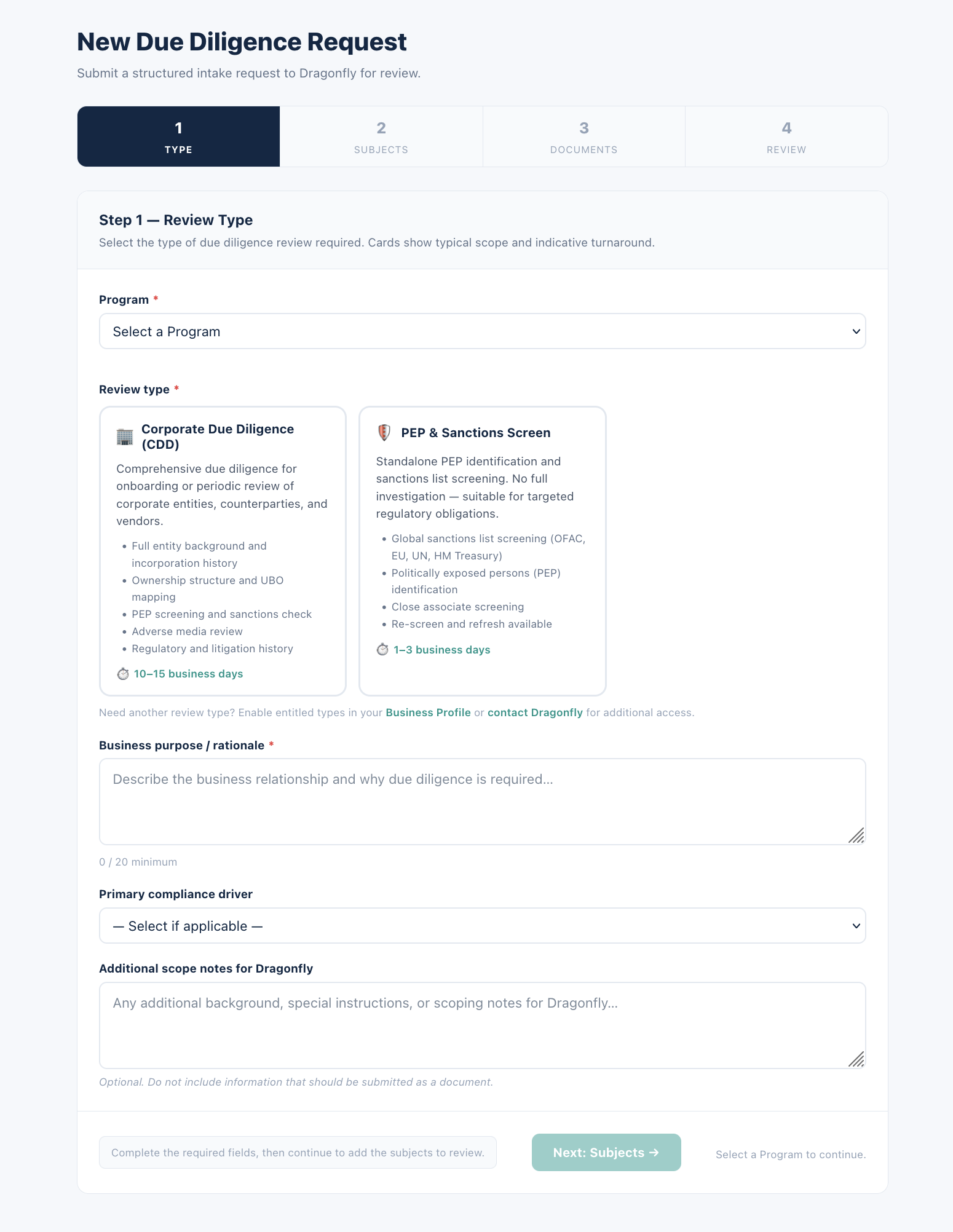 ClientView structured due diligence request intake