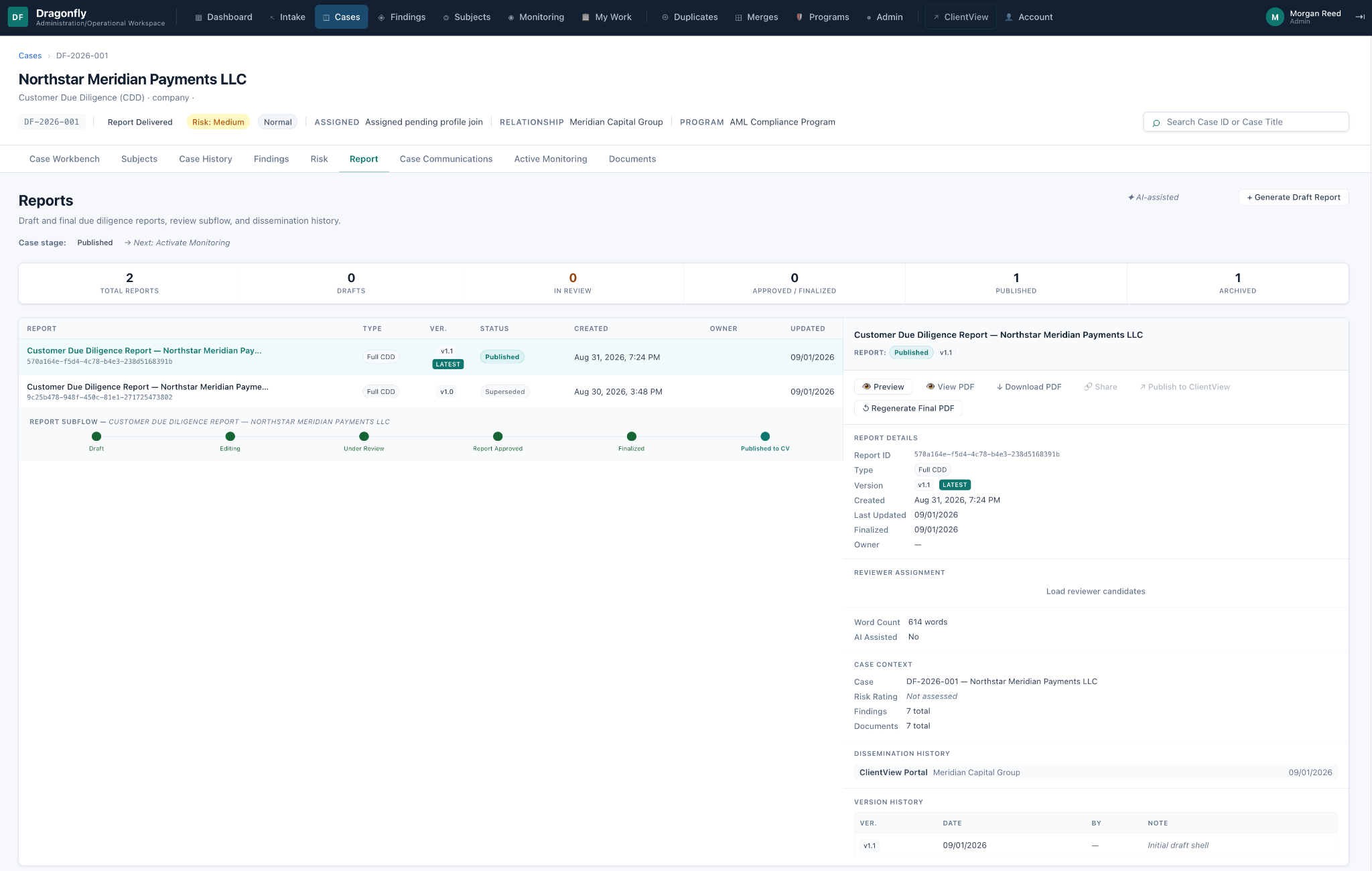 Dragonfly governed report lifecycle and version history
